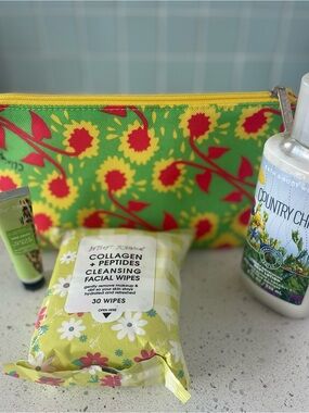 Bundle -Clinique Makeup bag, BBW lotion, Betsey Johnson face wipes, and lip balm